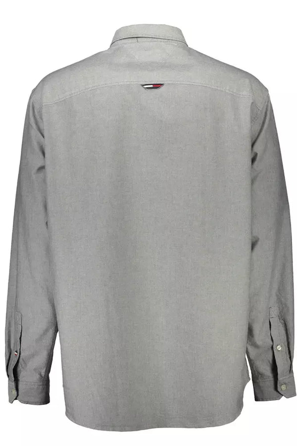 Elegant Gray Italian Collar Shirt with Embroidery