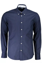 Classica camicia di cotone blu con logo ricamato