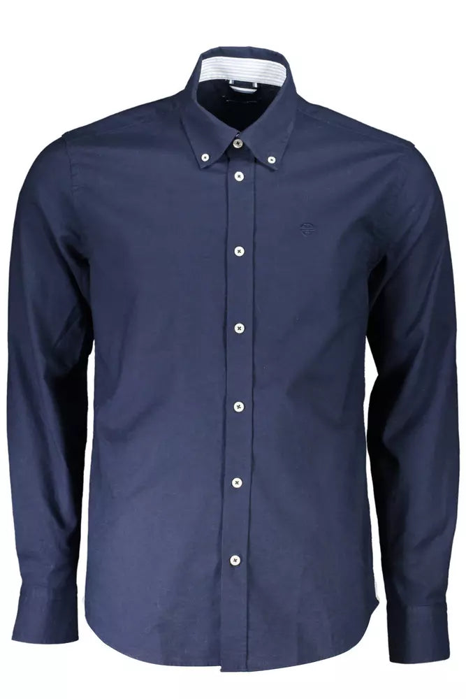 Chemise en coton bleu classique avec logo brodé