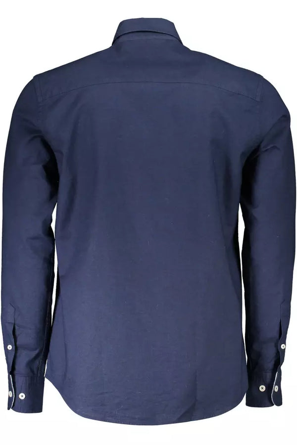 Classica camicia di cotone blu con logo ricamato