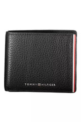 Sleek Black Leather Wallet with Logo Detail