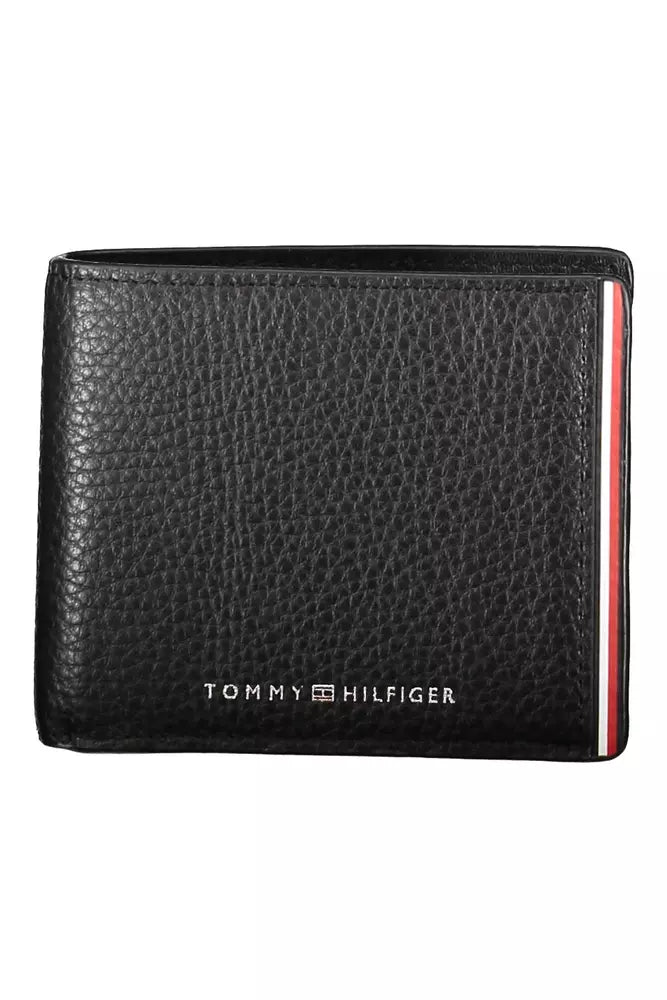 Sleek Black Leather Wallet with Logo Detail