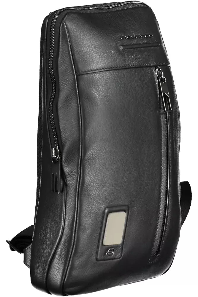 Sleek Black Leather Shoulder Bag with Laptop Space