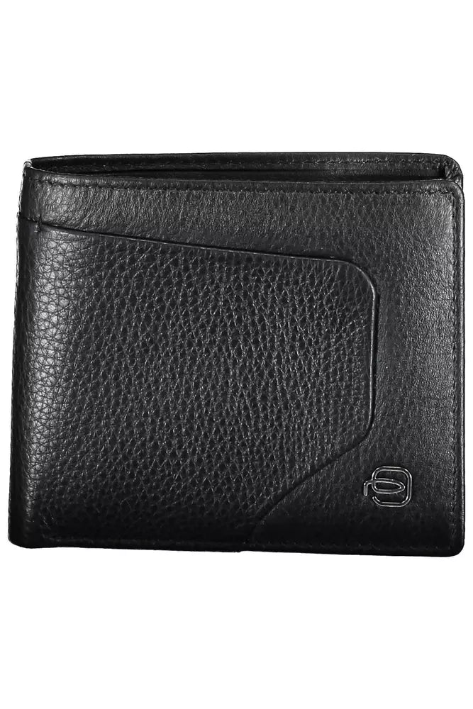 Elegante portafoglio bifold in pelle nera con blocco RFID