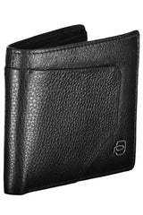 Elegante portafoglio bifold in pelle nera con blocco RFID