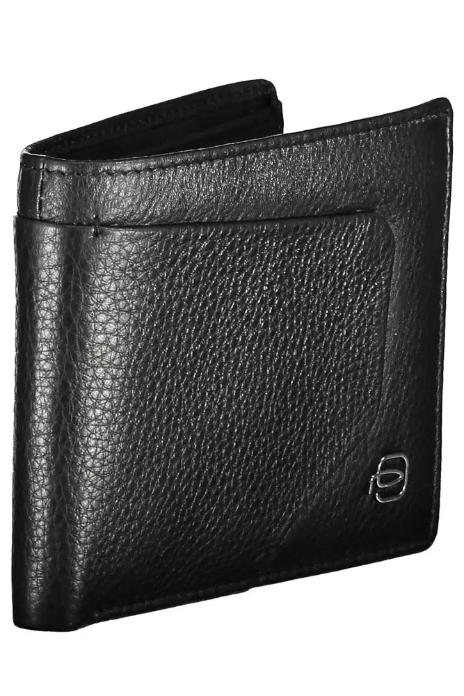 Elegante portafoglio bifold in pelle nera con blocco RFID