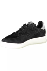 Eleganti sneaker in pelle nera con dettagli in pizzo