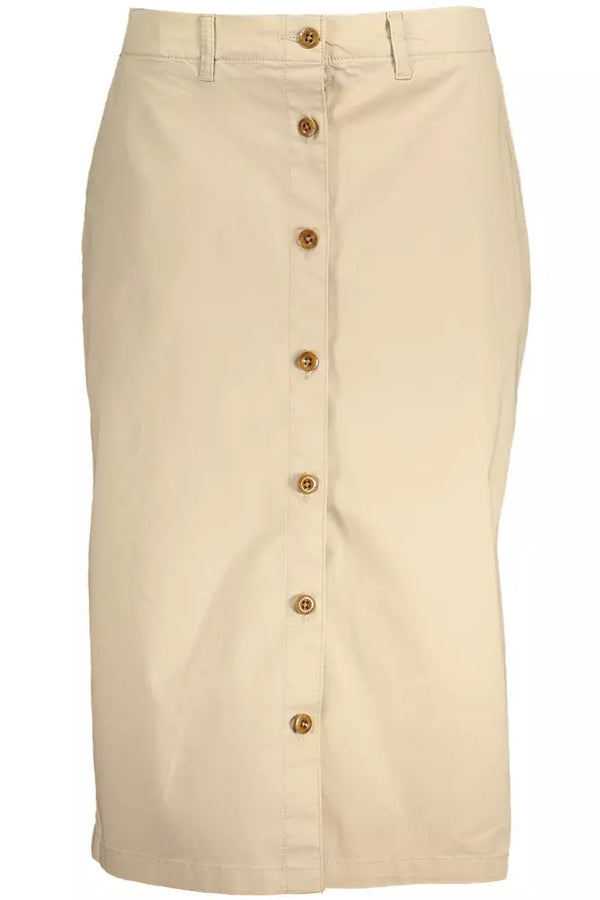 Jupe longuette beige chic avec des détails de bouton classiques