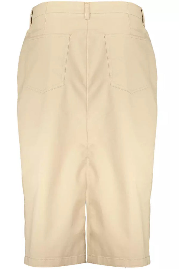 Jupe longuette beige chic avec des détails de bouton classiques