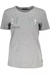 Maglietta logo grigio chic con scollo ampio