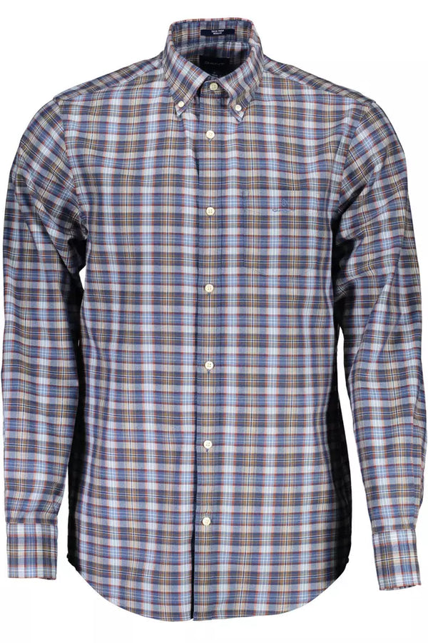 Eleganter blauer Button-Down-Baumwollmischhemd