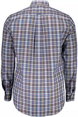 Eleganter blauer Button-Down-Baumwollmischhemd