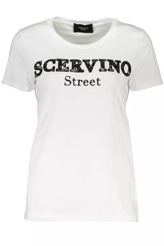 Chic White T -tee con dettaglio di ricamo a contrasto