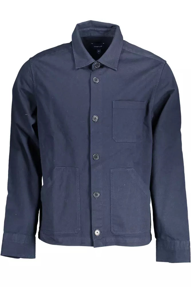 Elegante camicia di cotone blu a maniche lunghe