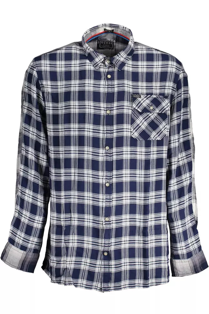 Chic Blue Viscose Long Sleeve Men's Shirt