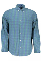 Elegante camicia di miscela di cotone a maniche lunghe blu