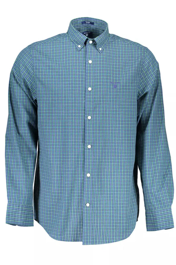 Elegante camicia di miscela di cotone a maniche lunghe blu