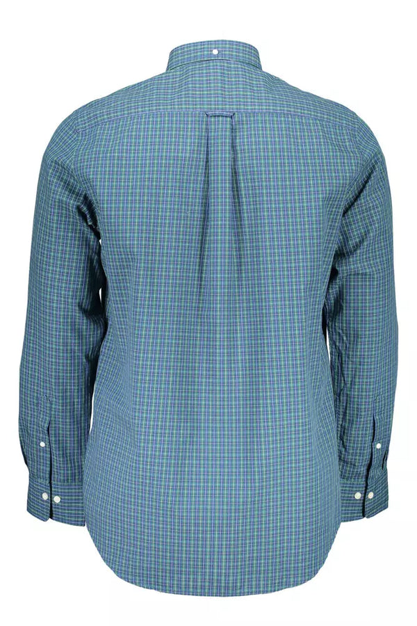 Elegante camicia di miscela di cotone a maniche lunghe blu