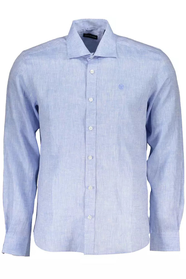 Elegante camisa de lino azul claro