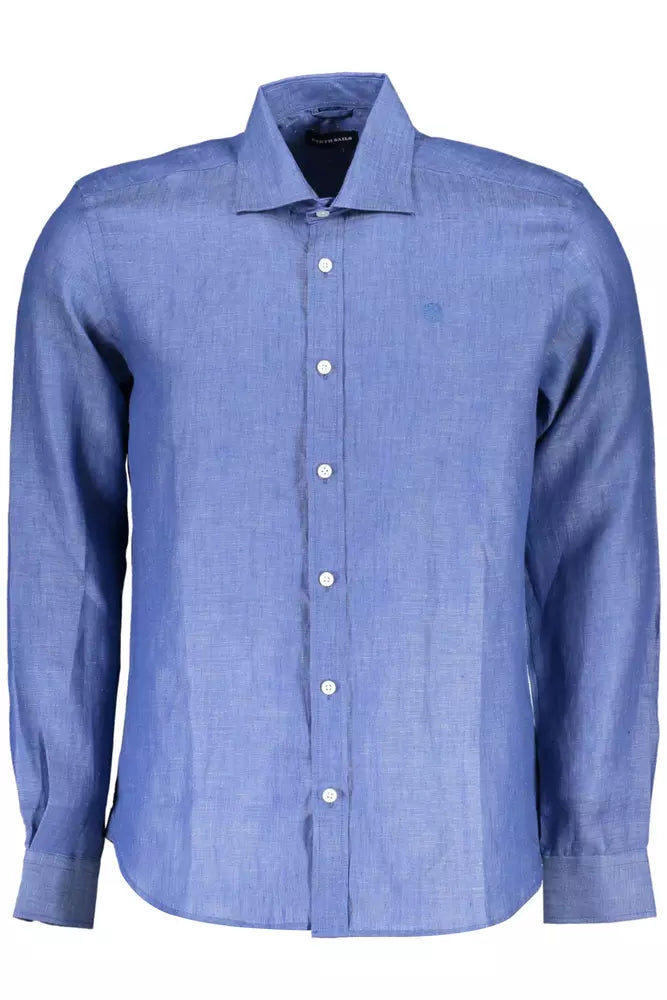 Camisa de manga larga de lino azul elegante