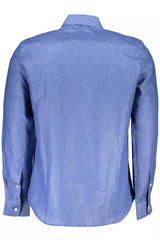 Elegante camicia a maniche lunghe in lino blu