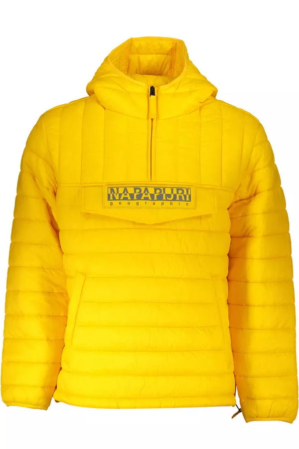 Veste à capuche jaune vibrante avec des détails contrastés