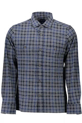 Elegante camicia di cotone blu a maniche lunghe