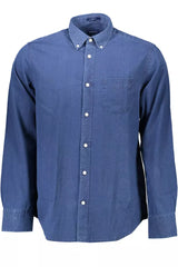 Camisa de hombre de ajuste regular de algodón azul