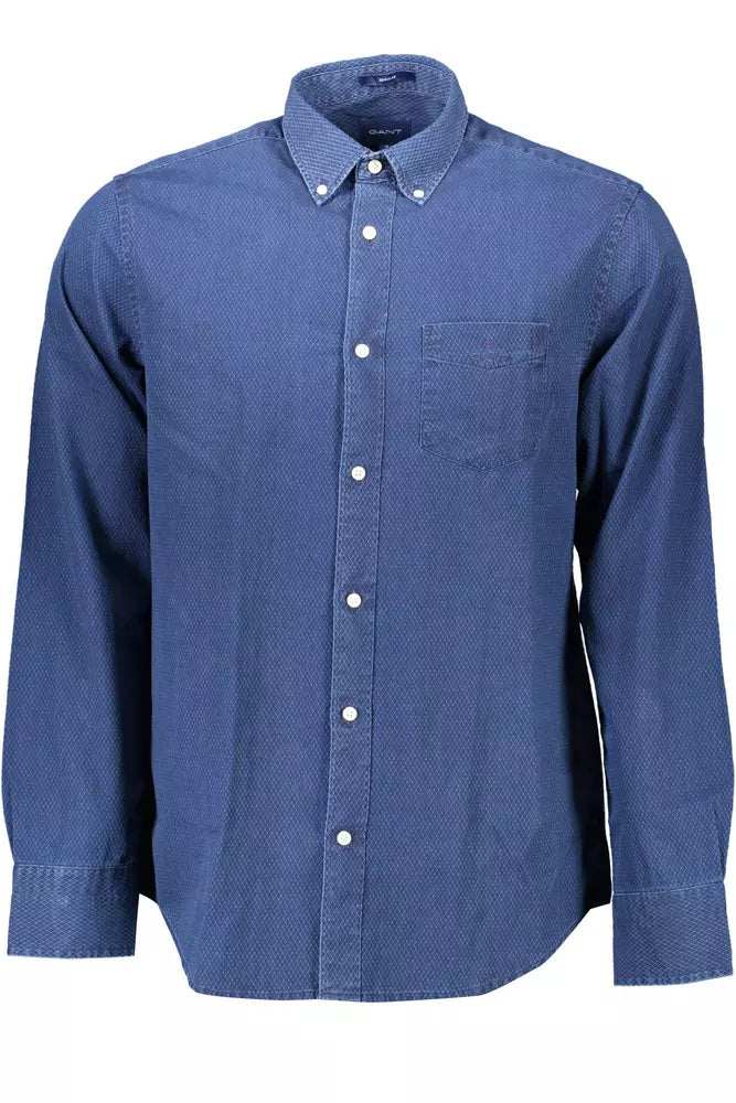 Blue Cotton Regular Fit Herrenhemd