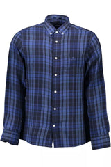 Elegante camisa de algodón azul botón