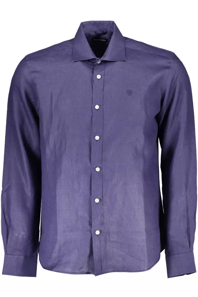 Elegante camicia a maniche lunghe in lino blu