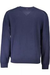 Eleganter blauer Wollpullover mit V-Ausschnitt