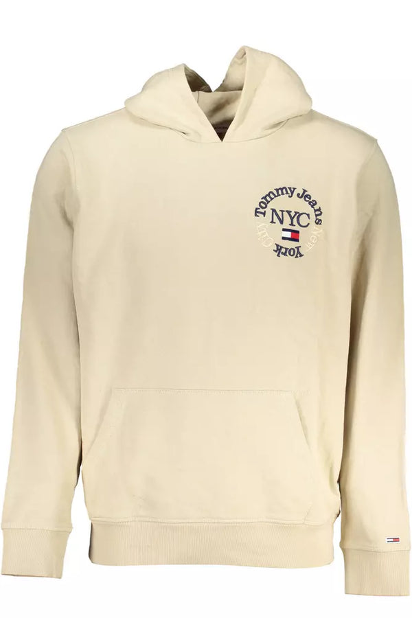 Beige Brushed Hooded Sweatshirt with Embroidery