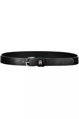 Elegant Black Leather Belt with Metal Buckle