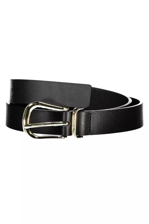 Elegant Black Leather Belt with Metal Buckle