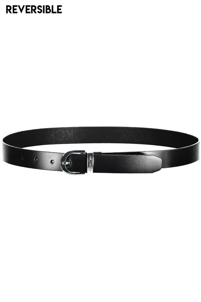 Elegant Reversible Black Belt with Metal Buckle