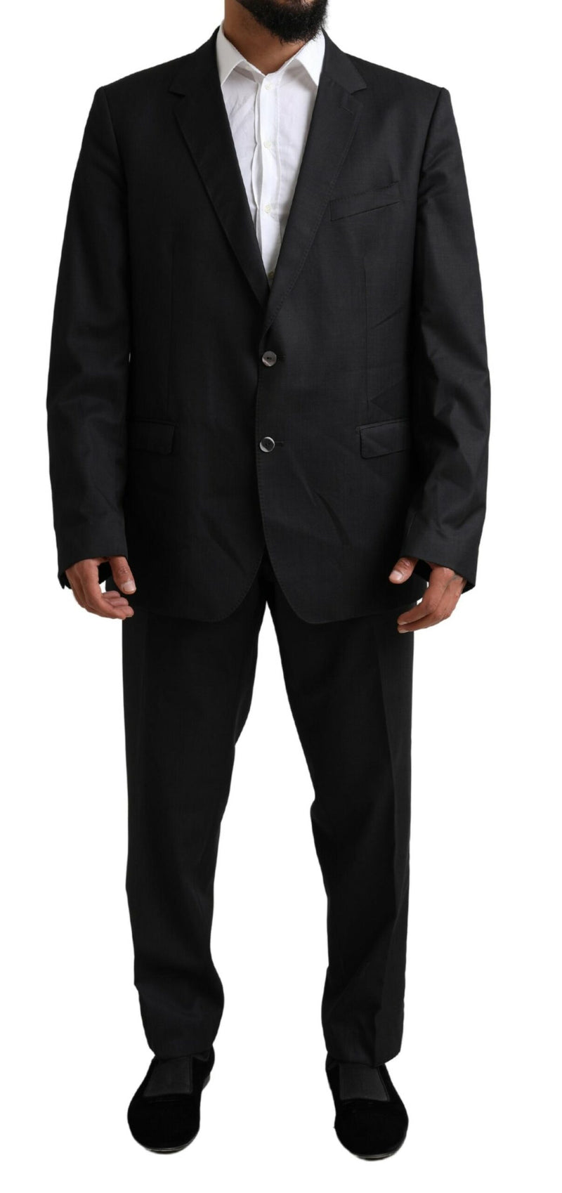 Elegant Black Virgin Wool Martini Suit