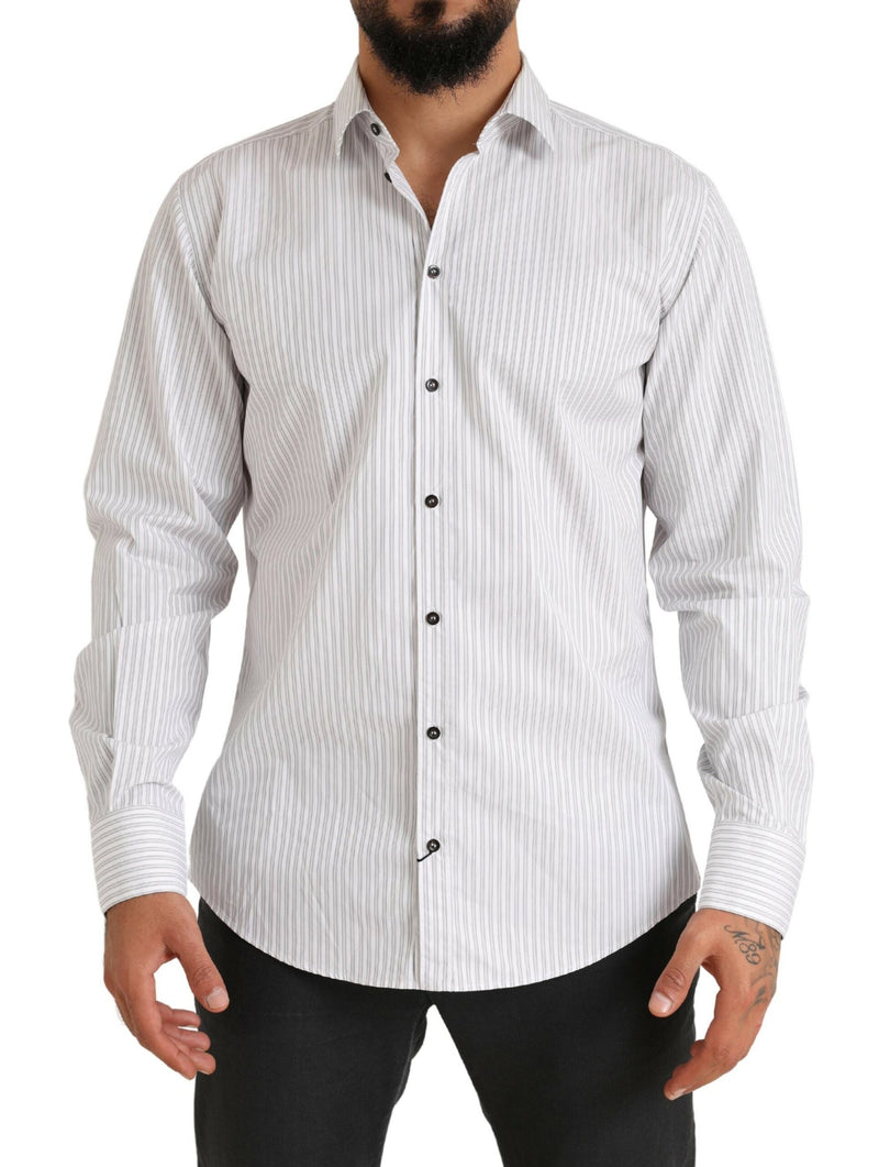 Elegante camisa de vestir de algodón a rayas blancas