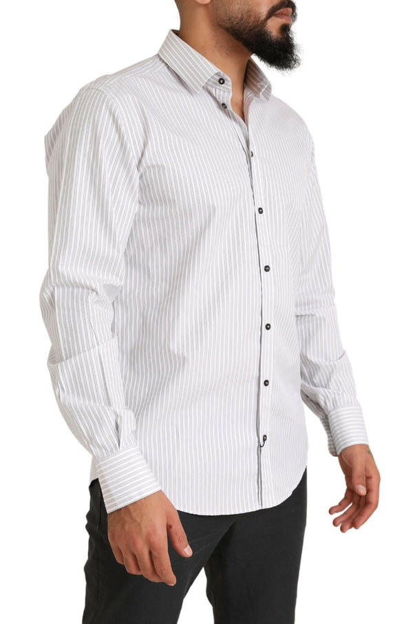 Elegante camisa de vestir de algodón a rayas blancas