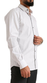 Elegante camisa de vestir de algodón a rayas blancas