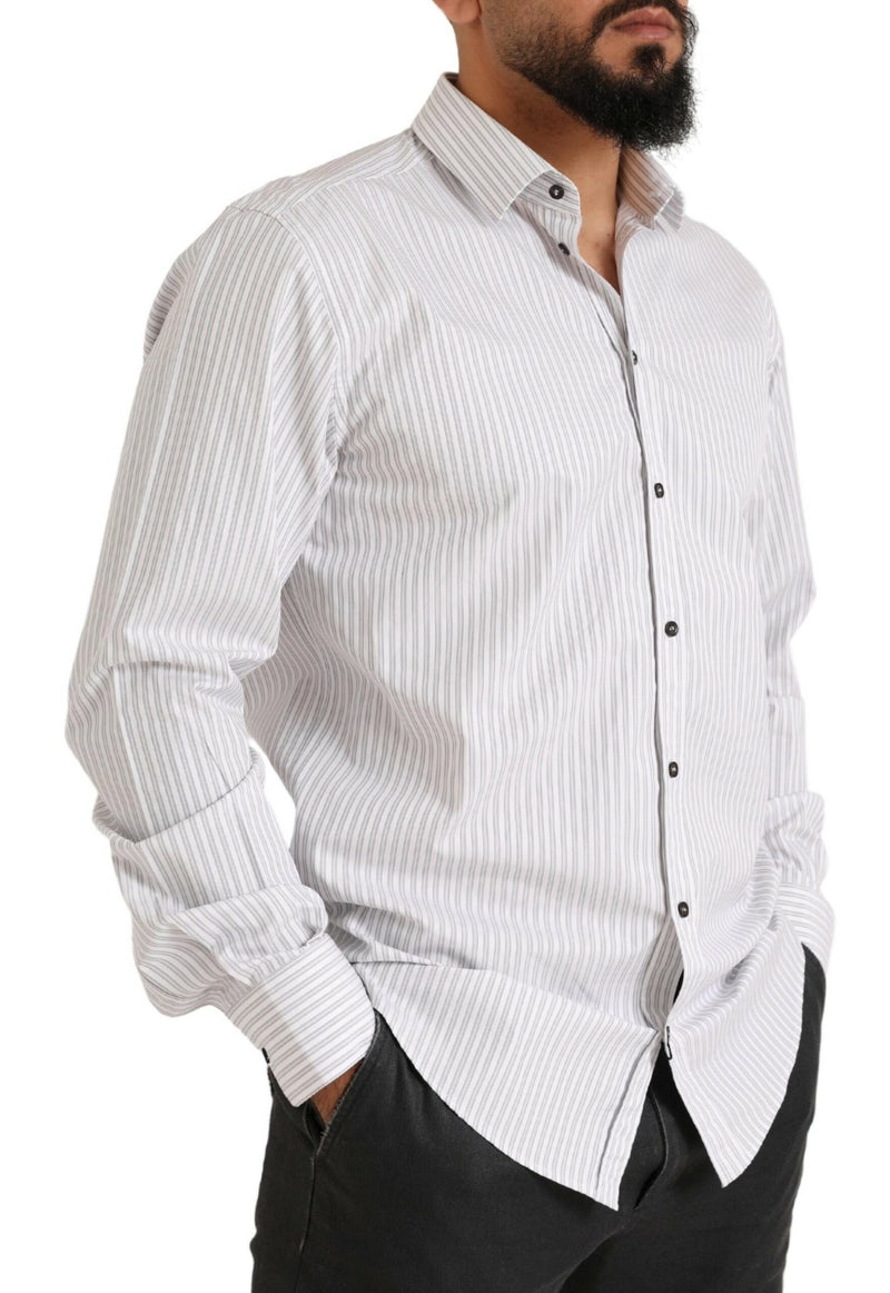 Elegante camisa de vestir de algodón a rayas blancas