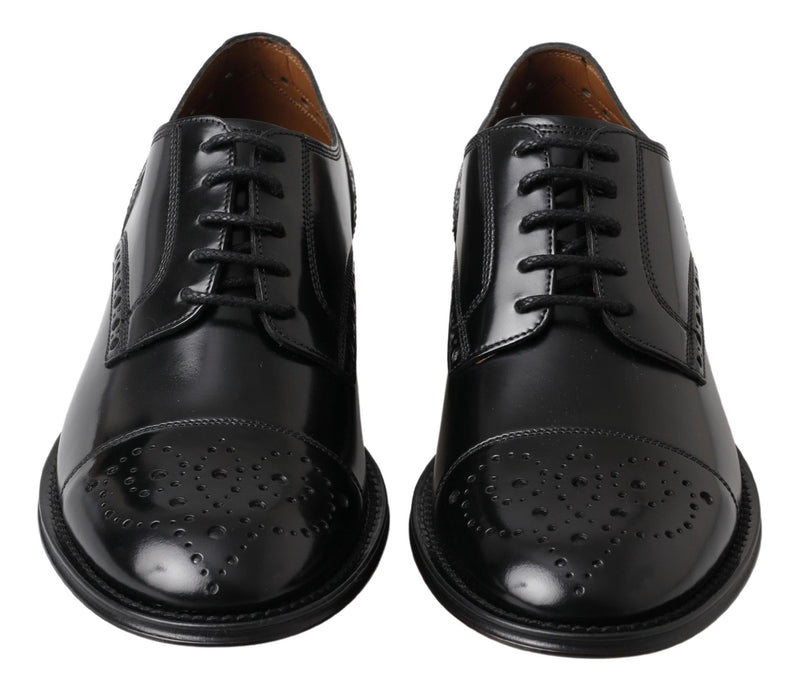 Elegante schwarze Leder Oxford Wingtip Schuhe