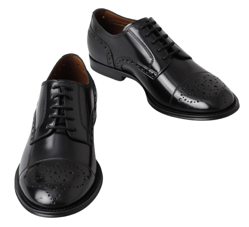 Elegante schwarze Leder Oxford Wingtip Schuhe