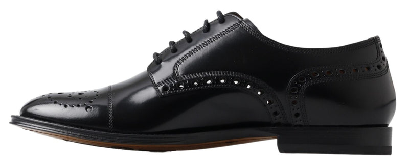 Elegante schwarze Leder Oxford Wingtip Schuhe