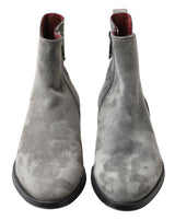 Elegante graue Chelsea -Lederstiefel