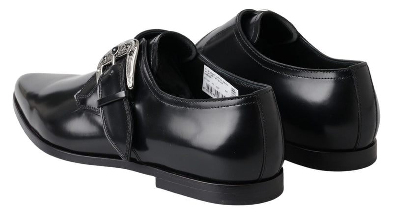 Chaussures de sangle de moine en cuir noir élégant