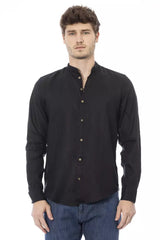 Camisa negra de cuello de mandarín elegante