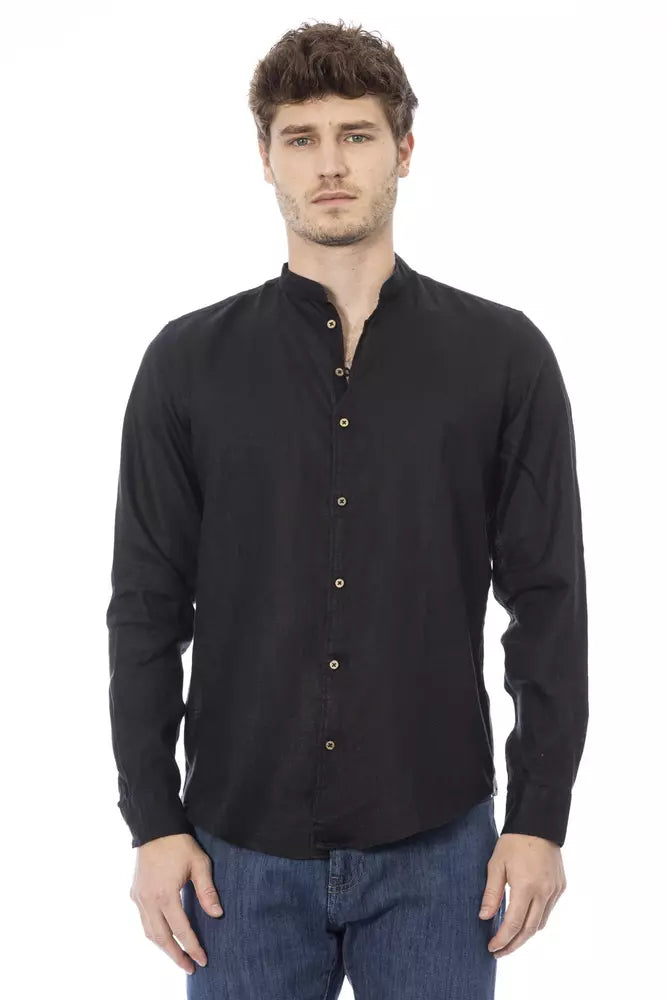 Elegante camicia nera del colletto mandarino