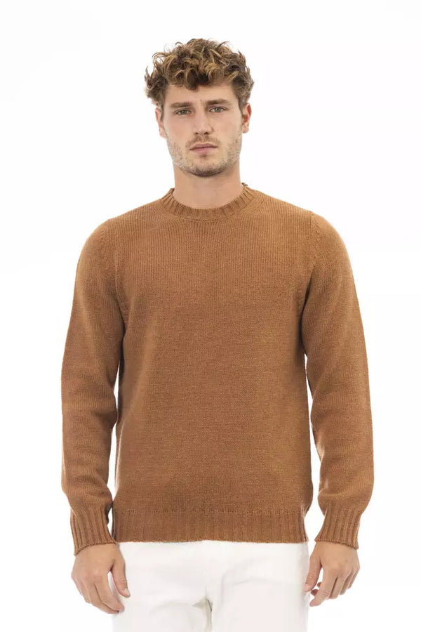 Suéter beige alpaca mezcla de cuello redondo para hombres