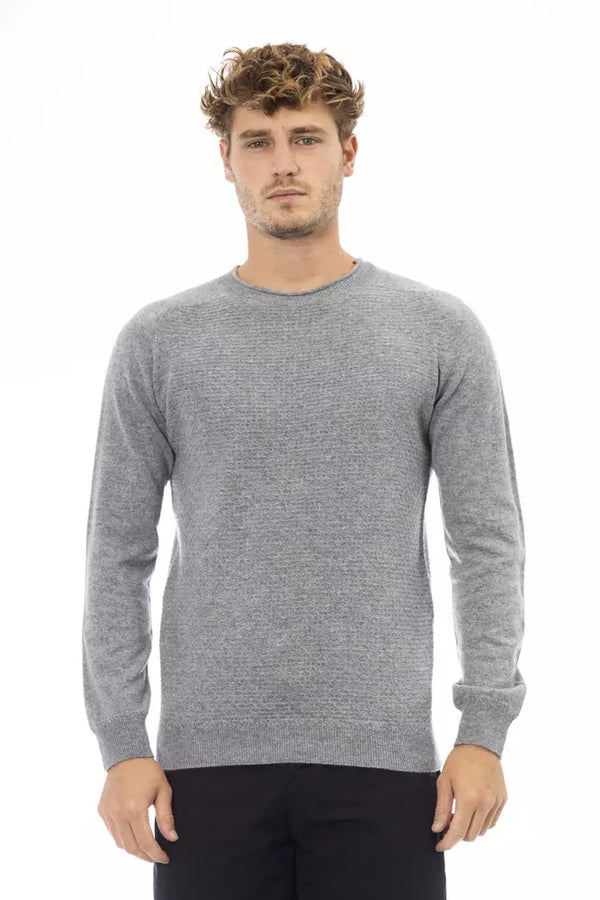 Elegante suéter gris de cuello de tripulación para hombres